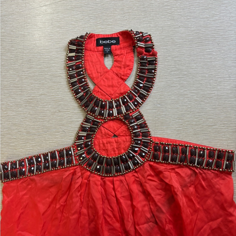 bebe coral jeweled embellished top .Genuine and vintage 💖 Sz M